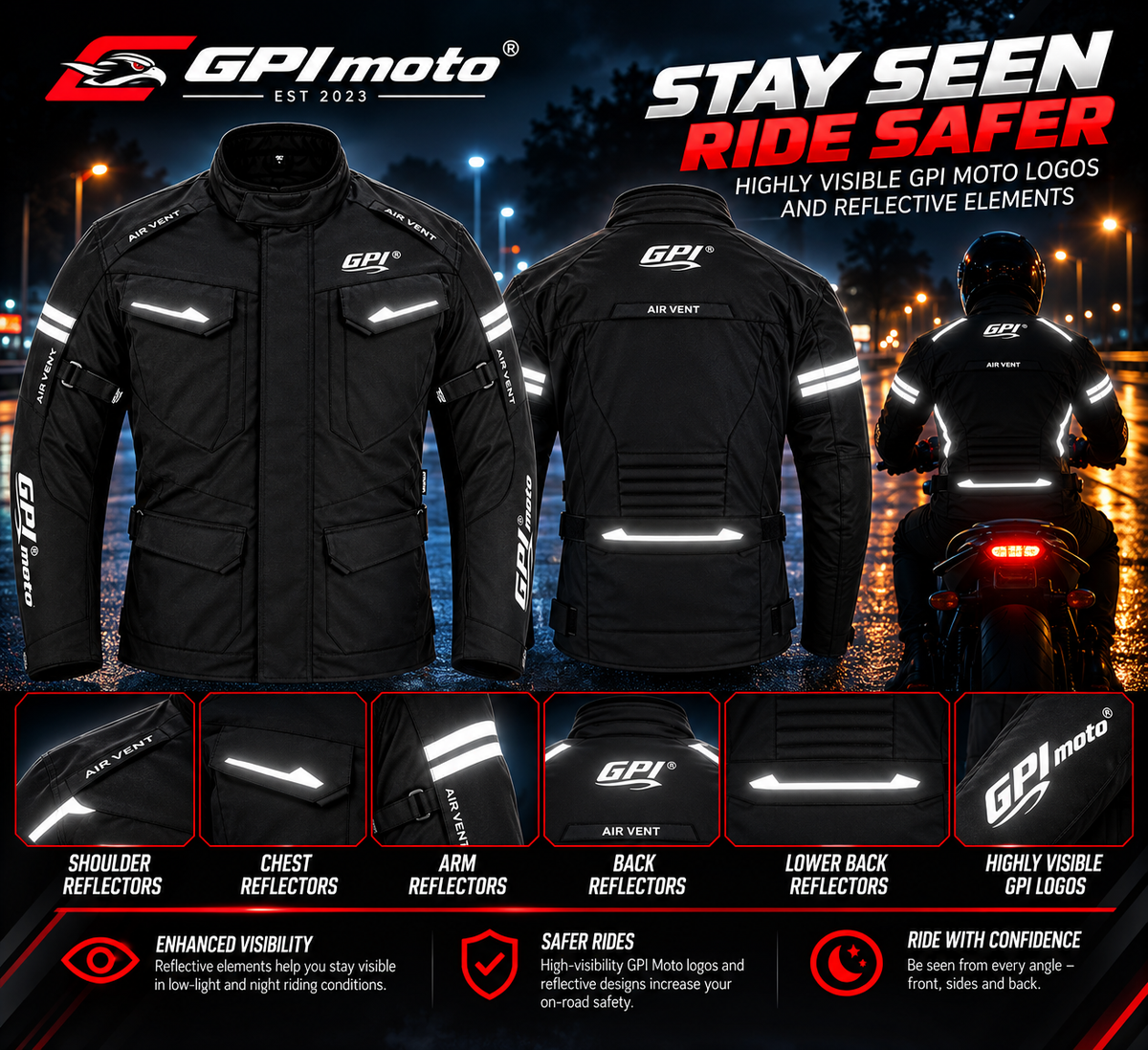 Men's All-Season Waterproof Motorcycle Jacket with Removable Armor – Full Black