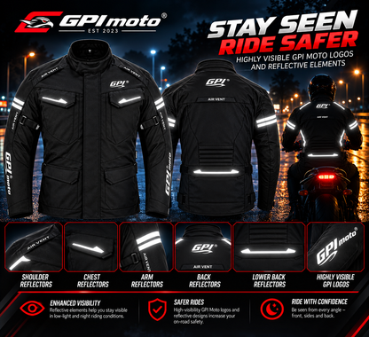 Men's All-Season Waterproof Motorcycle Jacket with Removable Armor – Full Black