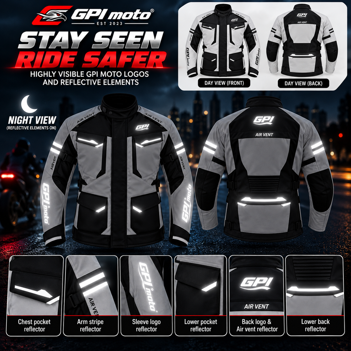 Men's Waterproof Motorcycle Jacket – Beach/Black, 7 Pockets