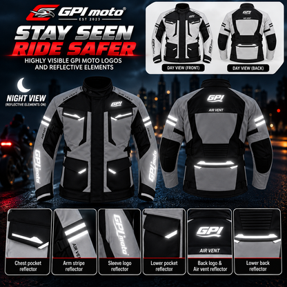Men's Waterproof Motorcycle Jacket – Beach/Black, 7 Pockets