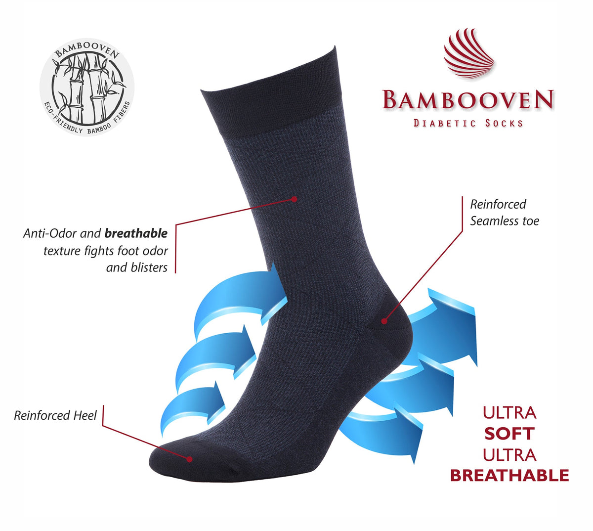 Men's Bamboo Dress Socks, 6-Pack, Black, Charcoal & Navy