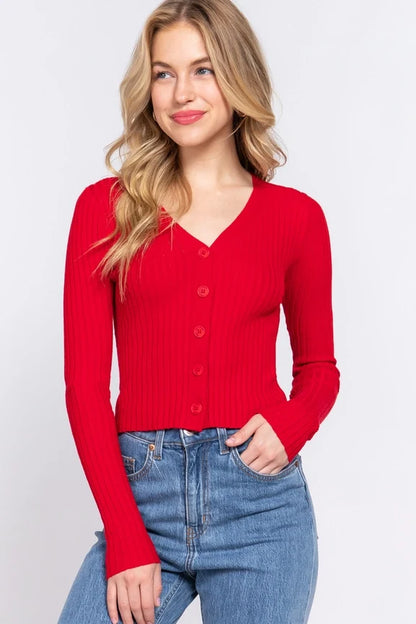 Women's Long Sleeve V-Neck Fitted Cardigan