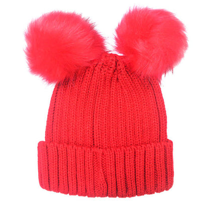 Women's Soft Knit Beanie with Double Faux Fur Pom
