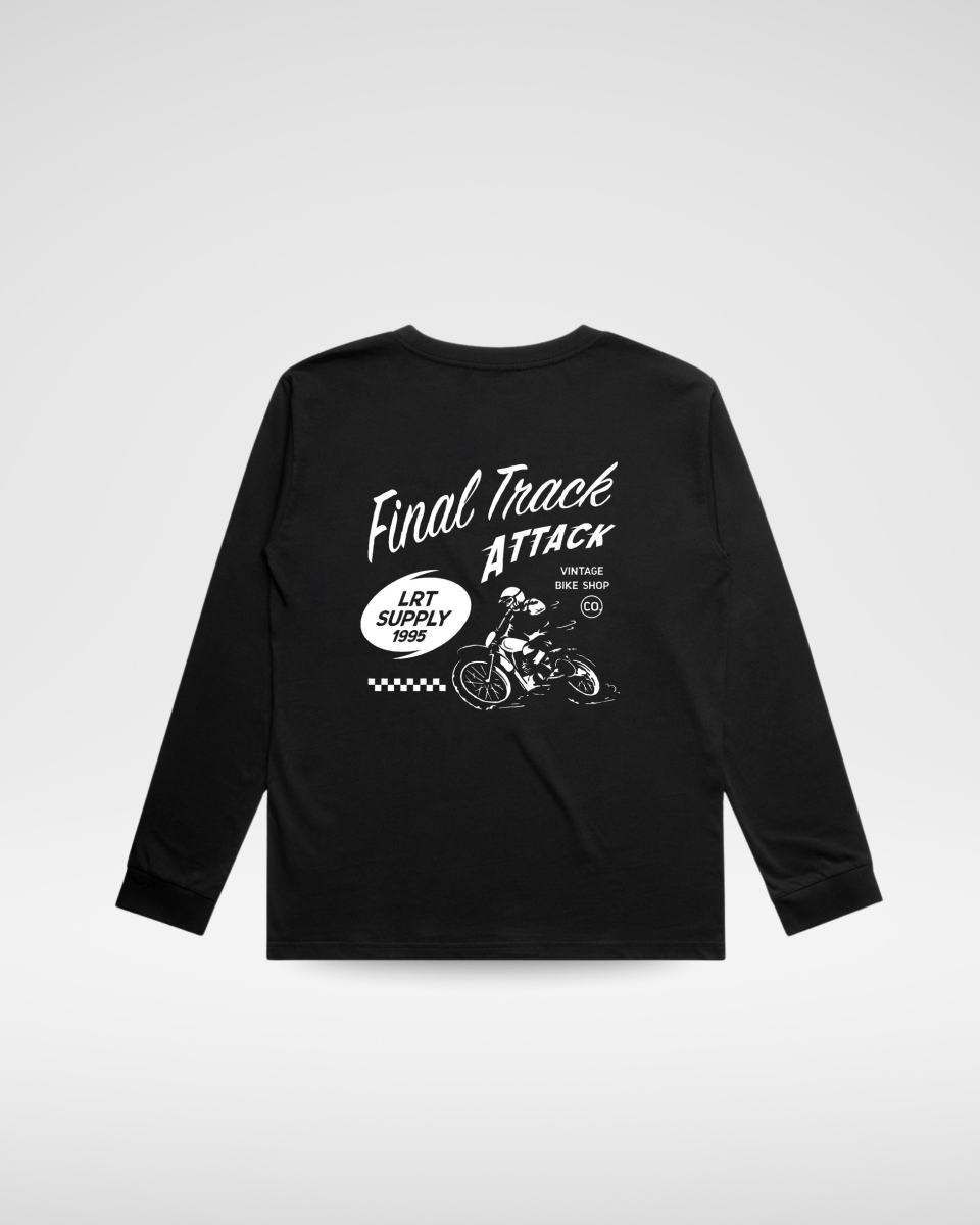 Kids' Long Sleeve Tee, Midnight Black Track Graphic