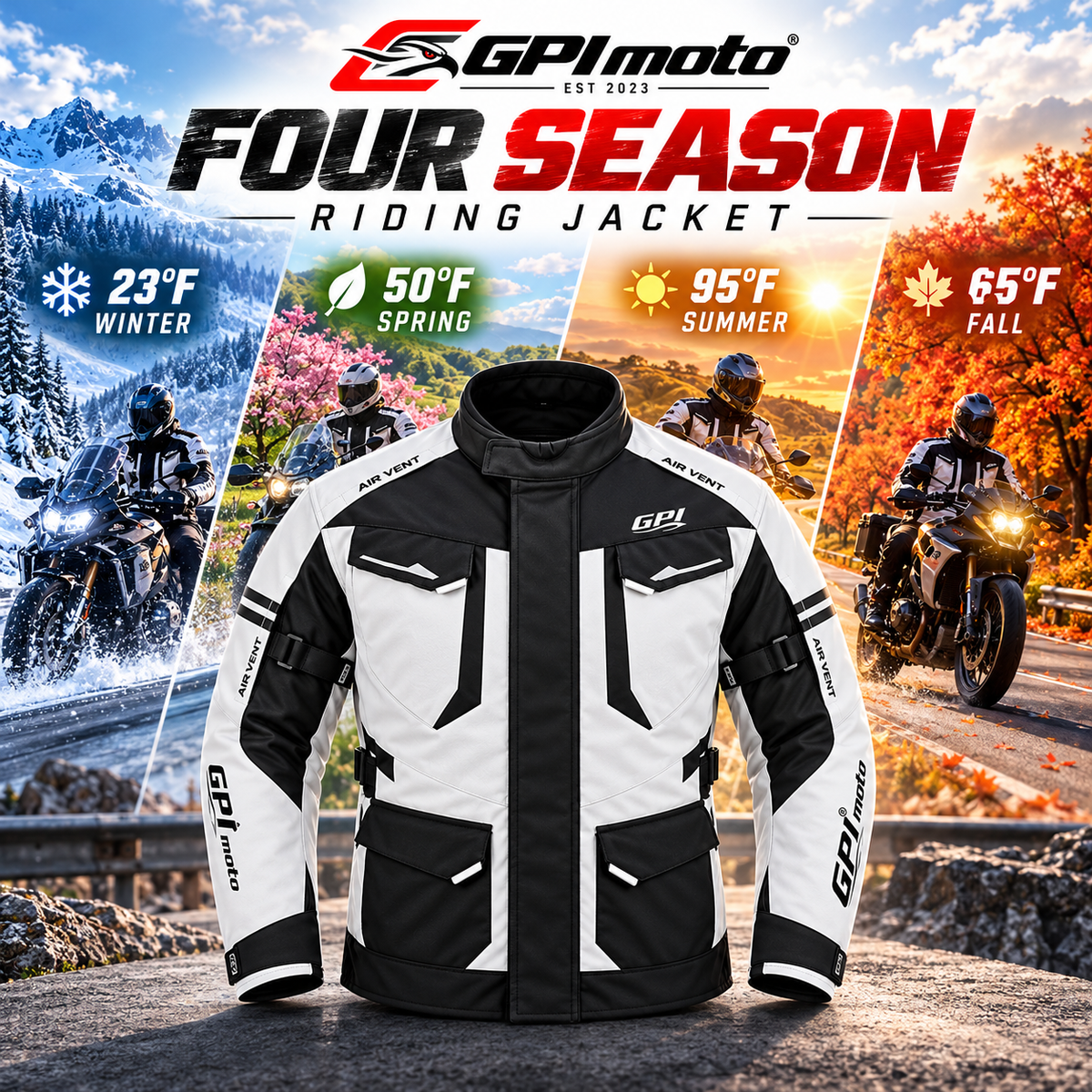 Men's Waterproof Motorcycle Jacket – Beach/Black, 7 Pockets