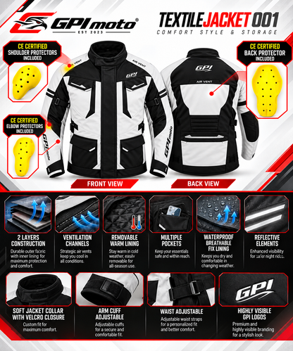 Men's Waterproof Motorcycle Jacket – Beach/Black, 7 Pockets