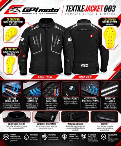Men's All-Season Motorcycle Jacket – Black, 4 Pockets