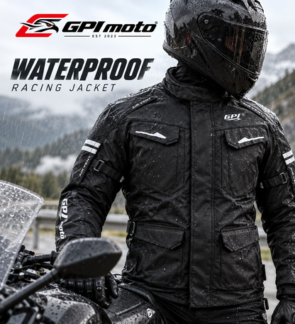 Men's All-Season Waterproof Motorcycle Jacket with Removable Armor – Full Black