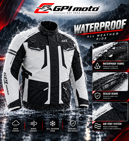 Men's Waterproof Motorcycle Jacket – Beach/Black, 7 Pockets