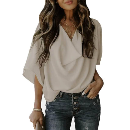 Long Sleeve V-Neck Basic Blouse