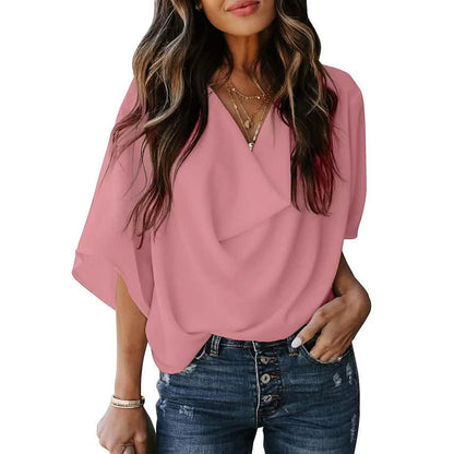 Long Sleeve V-Neck Basic Blouse