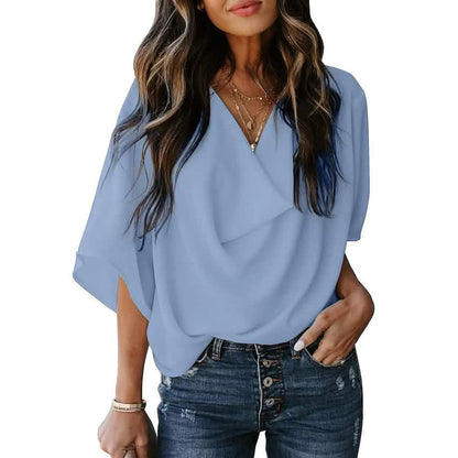 Long Sleeve V-Neck Basic Blouse