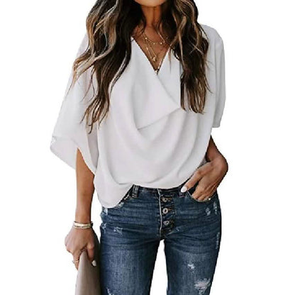 Long Sleeve V-Neck Basic Blouse