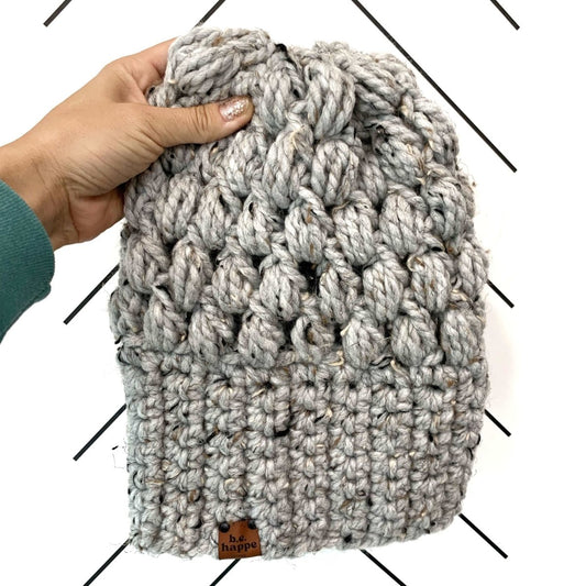Crochet Slouchy Beanie – Marble Grey