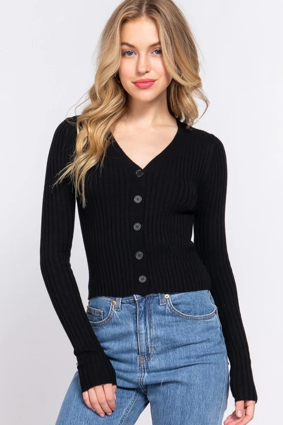Women's Long Sleeve V-Neck Fitted Cardigan