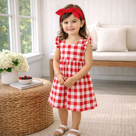 Girls' Plaid Flutter-Sleeve Dress